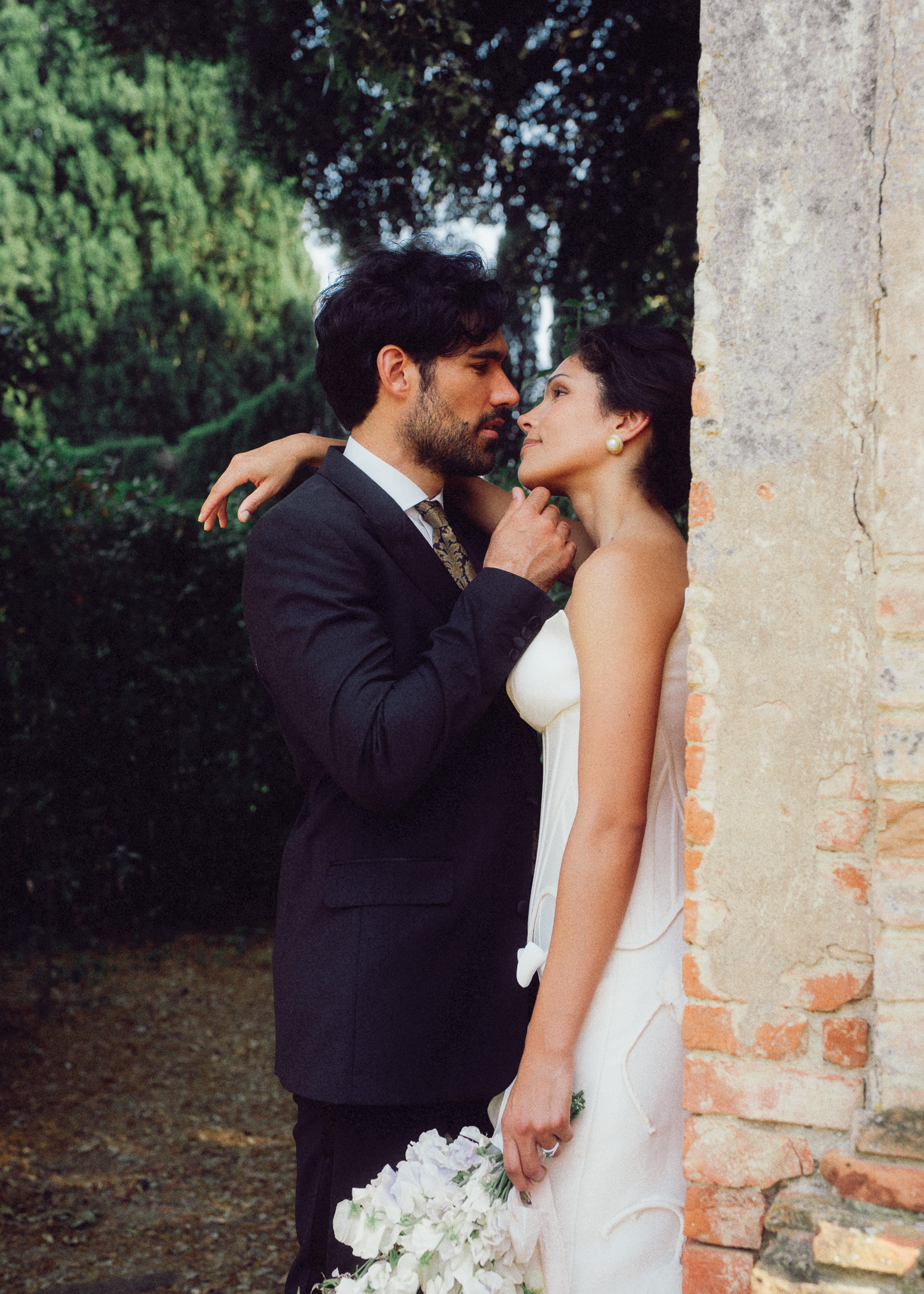Bride and groom portrait at Villa di Geggiano wedding in Tuscany, Italy