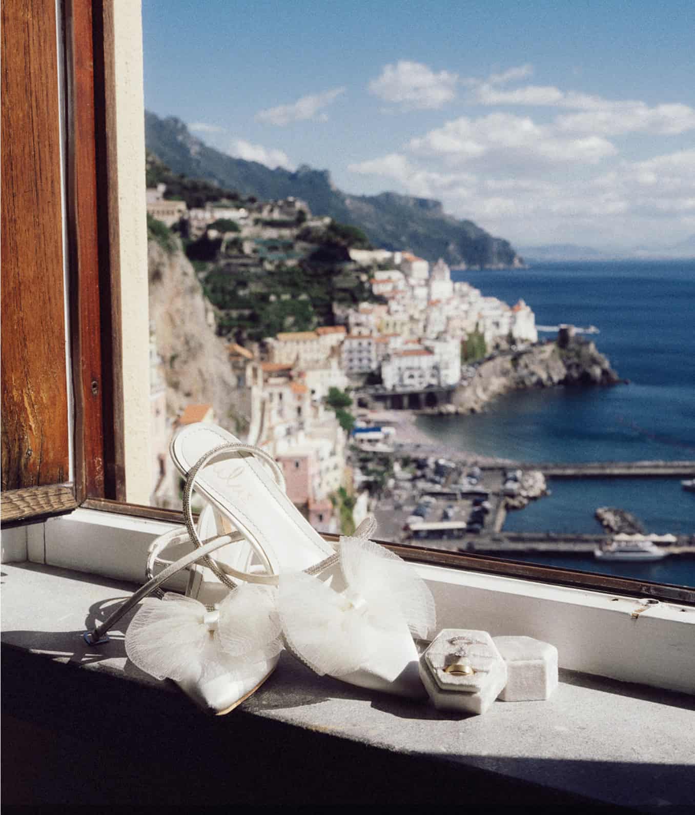 Bridal shoes overlooking the Amalfi Coast in Italy